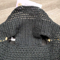 Crochet Fly Veil Ear Bonnet, piping *like new, puckered, mnr dirt?residue & hair