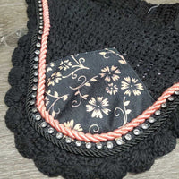 Crochet Fly Veil Ear Bonnet, 2x piping, bling *like new, puckered