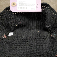 Crochet Fly Veil Ear Bonnet, 2x piping, bling *like new, puckered