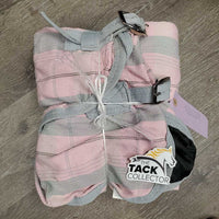 Cotton Stable Sheet, 2 legs, 1 broken *gc, mnr snags, hair, stains, faded, rubs, lining holes, pills, puckers