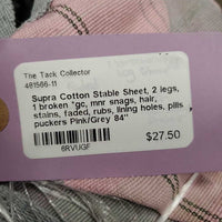 Cotton Stable Sheet, 2 legs, 1 broken *gc, mnr snags, hair, stains, faded, rubs, lining holes, pills, puckers
