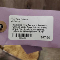 Hvy Forward Turned - Offset Wide Base Stirrup Irons, grips *gc, 1-v.dirty, scratches, yellowed