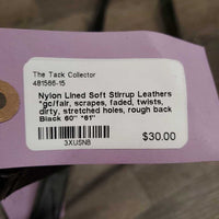 Nylon Lined Soft Stirrup Leathers *gc/fair, scrapes, faded, twists, dirty, stretched holes, rough back
