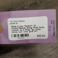 "Pool's?" 27 Cotton?Mohair String Wide Cinch, Leather, 2x D Rings *gc, clean, stains, rust, rubs, gunk