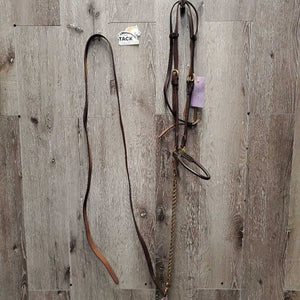 Fine Soft Rolled Leather Gaited Horse Show Halter, Fine Leather Shank, Fine Brass Nose Chain *vgc, mnr residue & brass stains