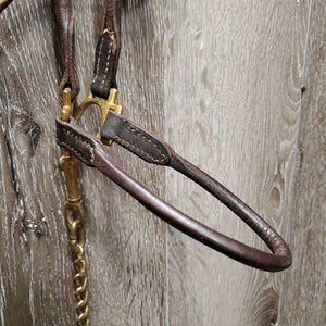 Fine Soft Rolled Leather Gaited Horse Show Halter, Fine Leather Shank, Fine Brass Nose Chain *vgc, mnr residue & brass stains