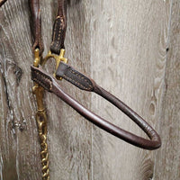 Fine Soft Rolled Leather Gaited Horse Show Halter, Fine Leather Shank, Fine Brass Nose Chain *vgc, mnr residue & brass stains
