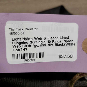 Light Nylon Web & Fleece Lined Lungeing Surcingle, 10 Rings, Nylon Web Girth *gc, mnr dirt