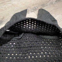 Crochet Ear Bonnet Fly Veil, string, piping *gc, clean, mnr dirt?stains, hair, older, curled
