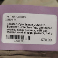 JUNIORS Euroseat Breeches *gc, unstitched seams, seam puckers, stiff zip, stained seat & legs, puckers, hairy velcro