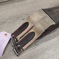 Leather Padded Girth, 2x Els *gc, clean, mnr dirt?residue & stains, frayed elastic
