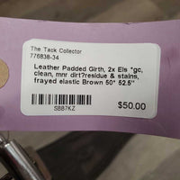 Leather Padded Girth, 2x Els *gc, clean, mnr dirt?residue & stains, frayed elastic
