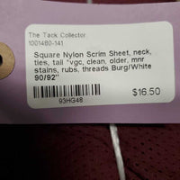 Square Nylon Scrim Sheet, neck, ties, tail *vgc, clean, older, mnr stains, rubs, threads