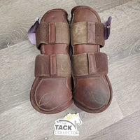Open Front Leather Boots, velcro *vgc, clean, cracking liners, mnr dirt & stains