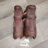 Open Front Leather Boots, velcro *vgc, clean, cracking liners, mnr dirt & stains
