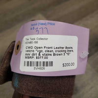 Open Front Leather Boots, velcro *vgc, clean, cracking liners, mnr dirt & stains