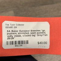 Euroseat Breeches *gc, puckers, stretched, seam puckers, vpilly inside, v.faded tag`
