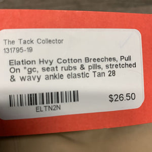 Hvy Cotton Breeches, Pull On *gc, seat rubs & pills, stretched & wavy ankle elastic