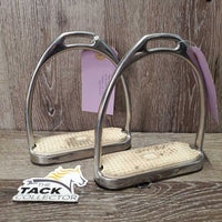 Pr Fine Light Stirrup Irons, grips *vgc, dirty, scratches
