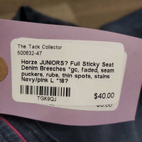 JUNIORS? Full Sticky Seat Denim Breeches *gc, faded, seam puckers, rubs, thin spots, stains

