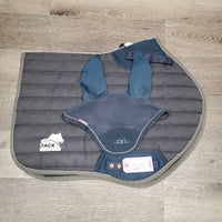 Quilt Jumper Saddle Pad, 1x piping, mesh bonnet *gc, puckers, torn piping, faded, mnr threads, undone stitch, dirt?
