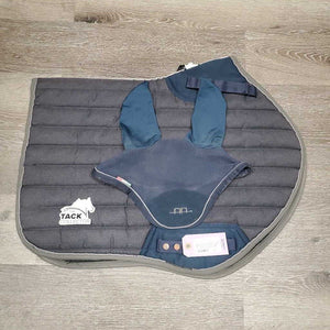 Quilt Jumper Saddle Pad, 1x piping, mesh bonnet *gc, puckers, torn piping, faded, mnr threads, undone stitch, dirt?