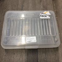Plastic Box, attached Lid *gc, clean, scratches