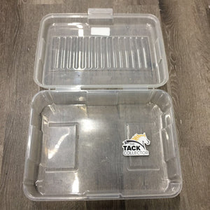 Plastic Box, attached Lid *gc, clean, scratches