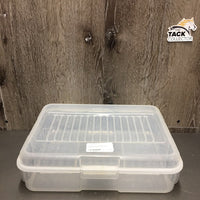 Plastic Box, attached Lid *gc, clean, scratches