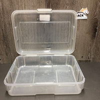 Plastic Box, attached Lid *gc, clean, scratches
