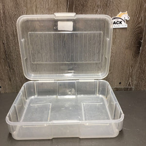 Plastic Box, attached Lid *gc, clean, scratches