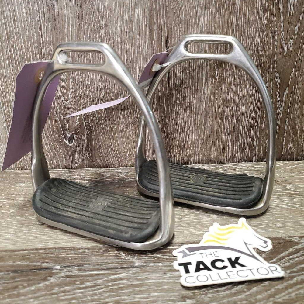 Pr Stirrup Irons, grips *vgc, mnr dirt & scratches, too big grips