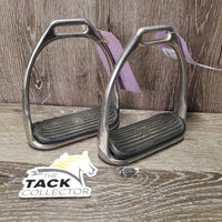 Pr Stirrup Irons, grips *vgc, mnr dirt & scratches, too big grips
