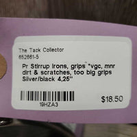 Pr Stirrup Irons, grips *vgc, mnr dirt & scratches, too big grips
