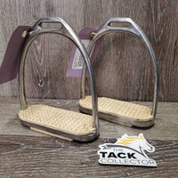 Pr Fine Light Stirrup Irons, grips *vgc, dirt, sticker, scratches
