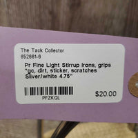 Pr Fine Light Stirrup Irons, grips *vgc, dirt, sticker, scratches