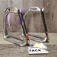 Pr Hvy Peacock Safety Stirrup Irons, elastics, keepers *NO Grips, like new els & keepers, mnr dirt/residue, clean, scratches, scrapes
