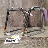 Pr Hvy Peacock Safety Stirrup Irons, elastics, keepers *NO Grips, like new els & keepers, mnr dirt/residue, clean, scratches, scrapes