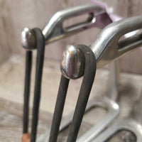 Pr Hvy Peacock Safety Stirrup Irons, elastics, keepers *NO Grips, like new els & keepers, mnr dirt/residue, clean, scratches, scrapes
