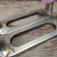 Pr Hvy Peacock Safety Stirrup Irons, elastics, keepers *NO Grips, like new els & keepers, mnr dirt/residue, clean, scratches, scrapes