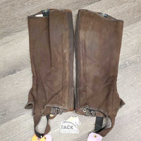 Thin Synthetic Suede Half Chaps *gc, clean, peeled edges, inside residue, rubs, frayed & stretched els, shedding