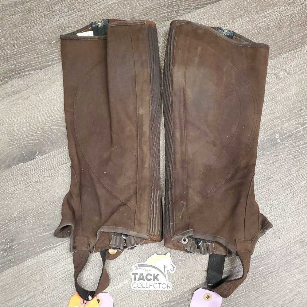Thin Synthetic Suede Half Chaps *gc, clean, peeled edges, inside residue, rubs, frayed & stretched els, shedding