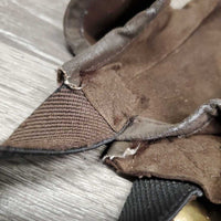 Thin Synthetic Suede Half Chaps *gc, clean, peeled edges, inside residue, rubs, frayed & stretched els, shedding
