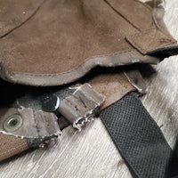 Thin Synthetic Suede Half Chaps *gc, clean, peeled edges, inside residue, rubs, frayed & stretched els, shedding