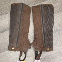 Thin Synthetic Suede Half Chaps *gc, clean, peeled edges, inside residue, rubs, frayed & stretched els, shedding
