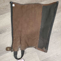 Thin Synthetic Suede Half Chaps *gc, clean, peeled edges, inside residue, rubs, frayed & stretched els, shedding

