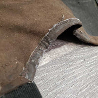 Thin Synthetic Suede Half Chaps *gc, clean, peeled edges, inside residue, rubs, frayed & stretched els, shedding
