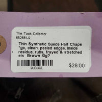 Thin Synthetic Suede Half Chaps *gc, clean, peeled edges, inside residue, rubs, frayed & stretched els, shedding
