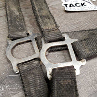 Stiff Nylon Halter, Thick Soft Leather Crown, spring snap *fair, dirty, edge rubs & snags, bent snap, rust, faded, like new crown