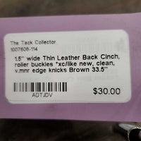 1.5" wide Thin Leather Back Cinch, roller buckles *xc/like new, clean, v.mnr edge knicks